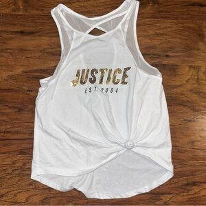 Justice White Tank Top with Gold Lettering